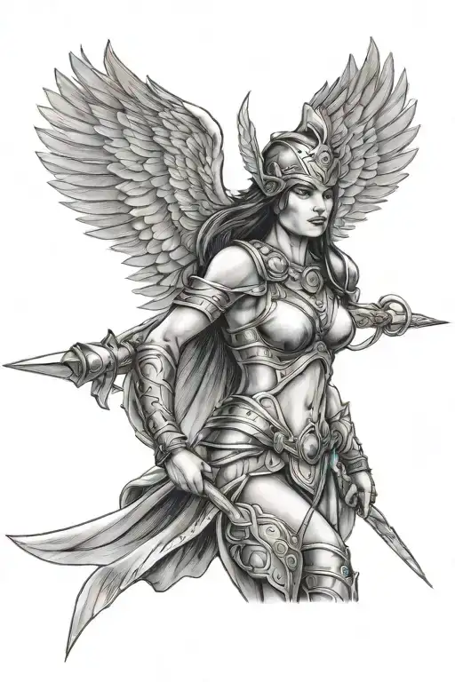 valkyrie warrior woman tattoo design idea