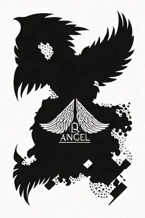 angel wings with name written tattoo design idea