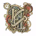 overlapping letters SDC tattoo design idea