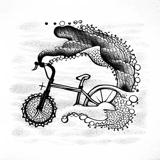 bike in ocean tattoo design idea