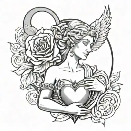 goddess Aphrodite holding heart  tattoo design idea