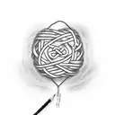 Two hands holding a red string, with the string forming a labyrinth tattoo design idea