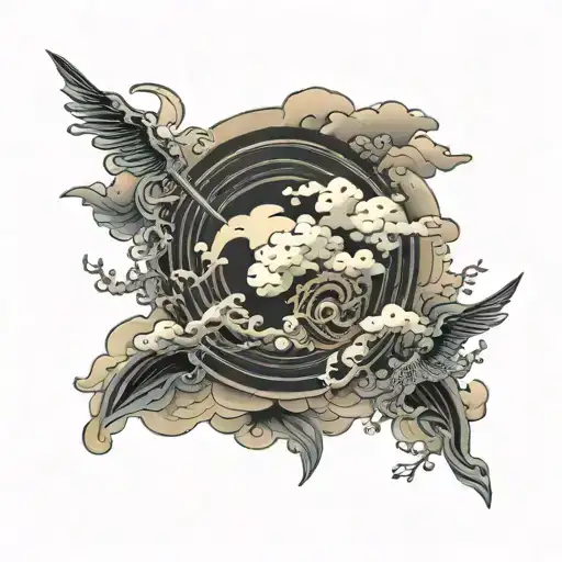 blackout with japanese clouds  tattoo design idea