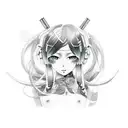 Hatsune miku desnuda con cuernos, blanco y negro  tattoo design idea