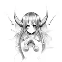 hatsune miku nude with horns in cybersigilism style sybersigilism tattoo design idea