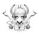 hatsune miku nude with horns in cybersigilism style sybersigilism tattoo design idea