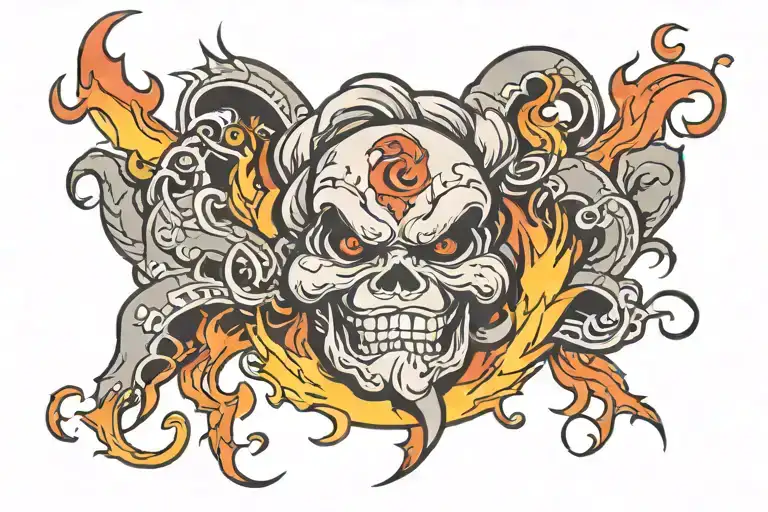 ka-chow with lightning bolt and flames in old English  tattoo design idea