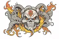 ka-chow with lightning bolt and flames in old English  tattoo design idea