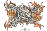 ka-chow with lightning bolt and flames in old English  tattoo design idea