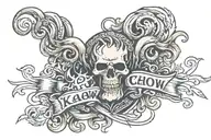 ka-chow words in old English and flames tattoo design idea