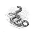 A powerful snake coiled around a barbell with the words 'Strength is Wealth' incorporated tattoo design idea