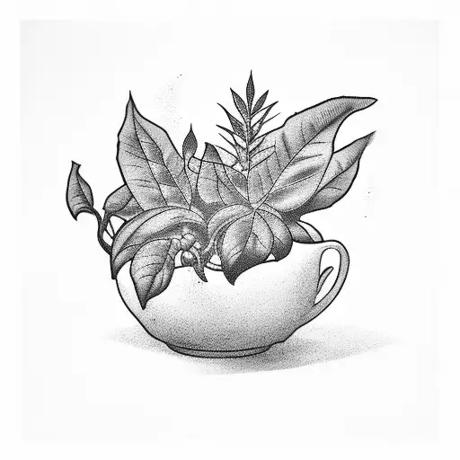 A tattoo of a coffee plant growing into a cat silhouette tattoo design idea