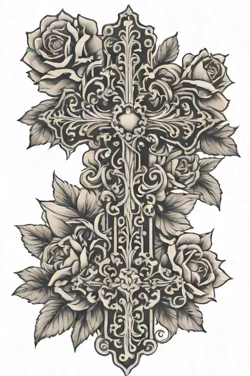 floral cross tattoo design idea