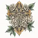 floral cross tattoo design idea