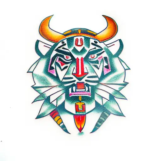 Aztec warrior with tiger tattoo design idea