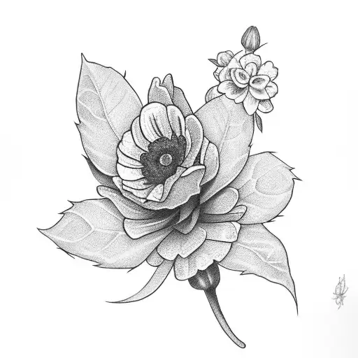 amapola flower with the name "elizabeth" in the leaf tattoo design idea
