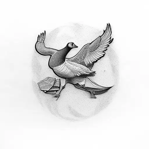 goose with money bag tattoo design idea
