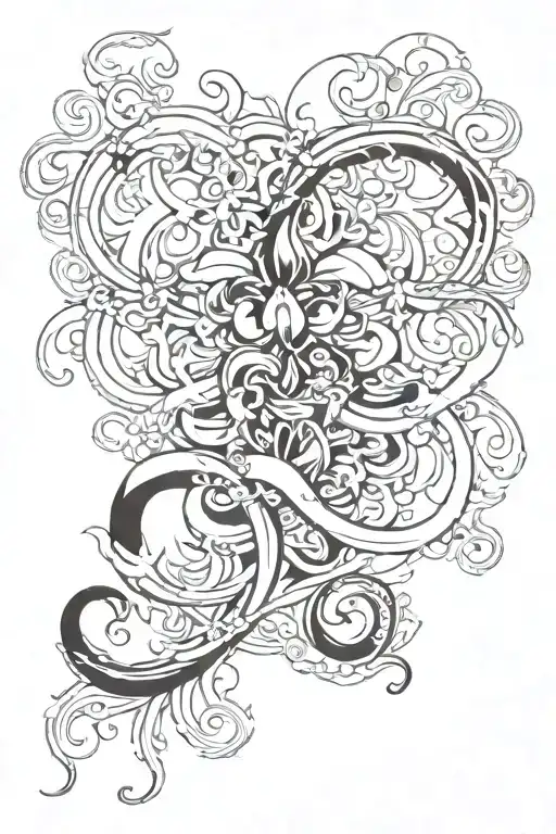 Abstract orquid with taoism reference hidden tattoo design idea