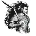 warrior wielding tattoo design idea