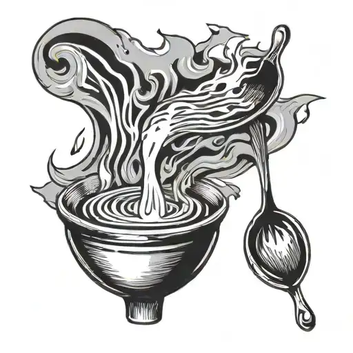 A match igniting a spoon on fire, with bold lines and contrast tattoo design idea