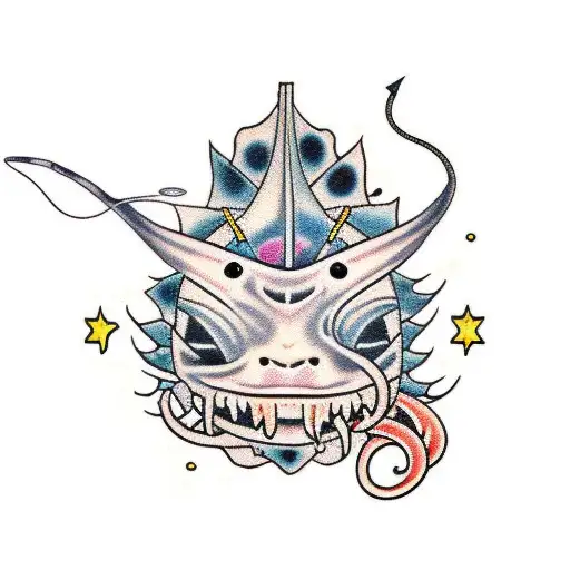 patchwork containing an angler fish tattoo design idea