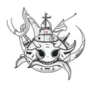 patchwork containing an angler fish tattoo design idea