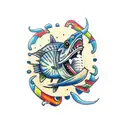 patchwork containing an angler fish tattoo design idea