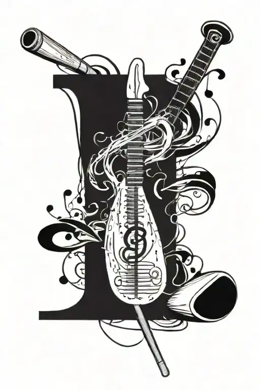 A fusion design of a music note and a cricket bat tattoo design idea