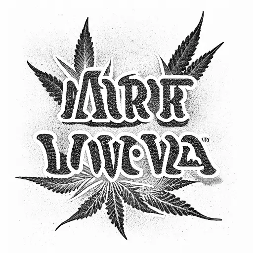 A logo with the words "Mari Lovers" wrapped in a cannabis bud tattoo design idea