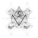 Three Triangles Overlapping. One triangle is shaded. A circle around the triangles. tattoo design idea