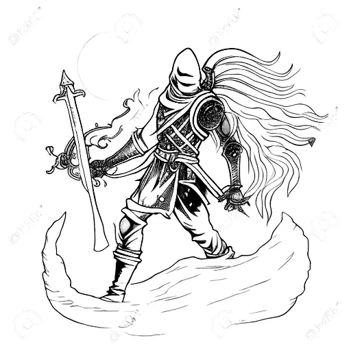 Moonlit graveyard with Dark Souls characters tattoo design idea