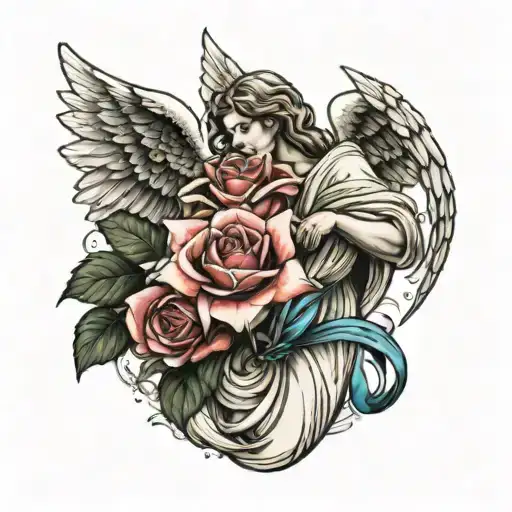 angel holding the rosery wrapped around the hand tattoo design idea