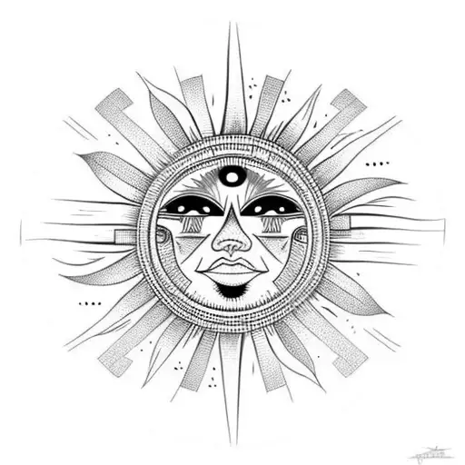 Tribal Sun Tattoo - Stencil