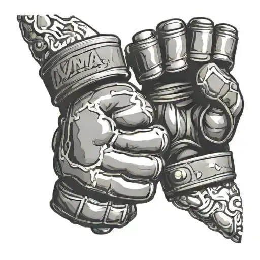 2 mma gloves with 5 fingers on their hands touching fists tattoo design idea
