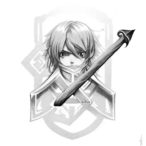 A window carpenter character from a JRPG game working on a cross-shaped window frame tattoo design idea