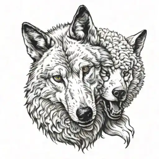 face of wolf in sheep's clothing with two heads tattoo design idea