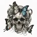 butterfly and skull with snakes tattoo design idea