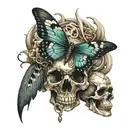 butterfly and skull with snakes tattoo design idea