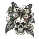 butterfly and skull with snakes tattoo design idea