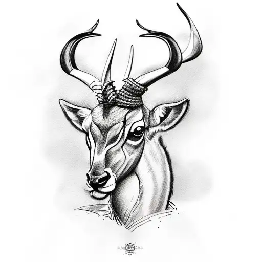 A sketch-style tattoo of a springbok holding a glass of brandy, representing your love for rugby and brandy. tattoo design idea