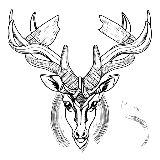 A sketch-style tattoo of a springbok holding a glass of brandy, representing your love for rugby and brandy. tattoo design idea