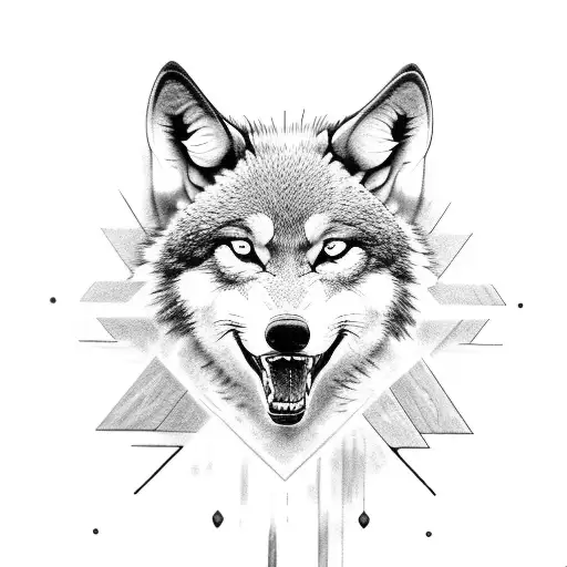 A black-grey tattoo of a wolf howling at the moon tattoo design idea