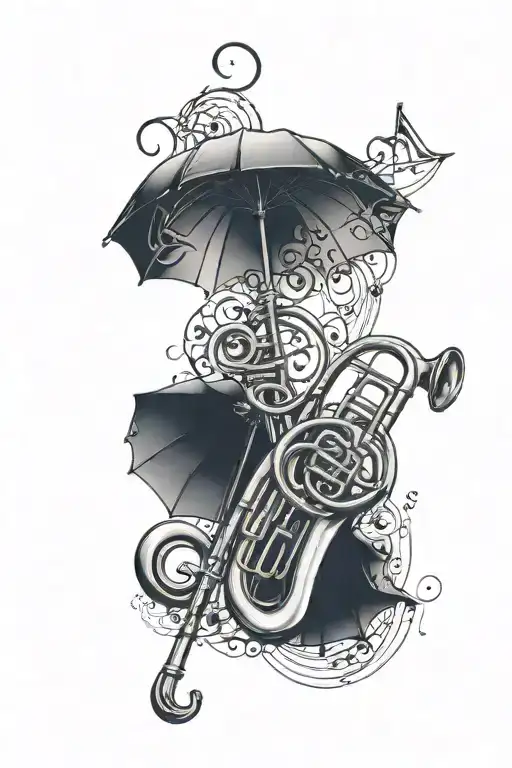 umbrella and french horn  tattoo design idea
