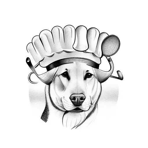 A realistic depiction of a chef's hat and utensils surrounded by animals, showcasing the client's passion for cooking and love for animals tattoo design idea