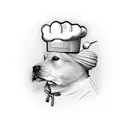 A realistic depiction of a chef's hat and utensils surrounded by animals, showcasing the client's passion for cooking and love for animals tattoo design idea