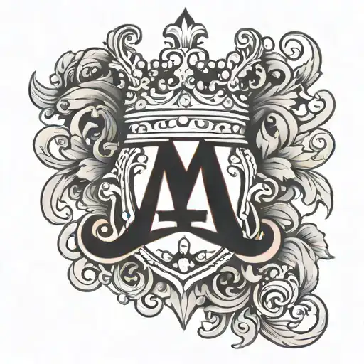 initial "M" with queen crown on top tattoo design idea