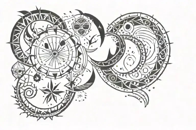 Modern minimalistic aggressive tribes with crescent in the middle  tattoo design idea