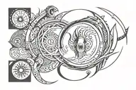 Modern minimalistic aggressive tribes with crescent in the middle  tattoo design idea