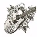 1950-2022 memory tattoo for grandpa with guitar tattoo design idea