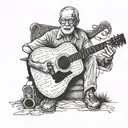 1950-2022 memory tattoo for grandpa with guitar tattoo design idea